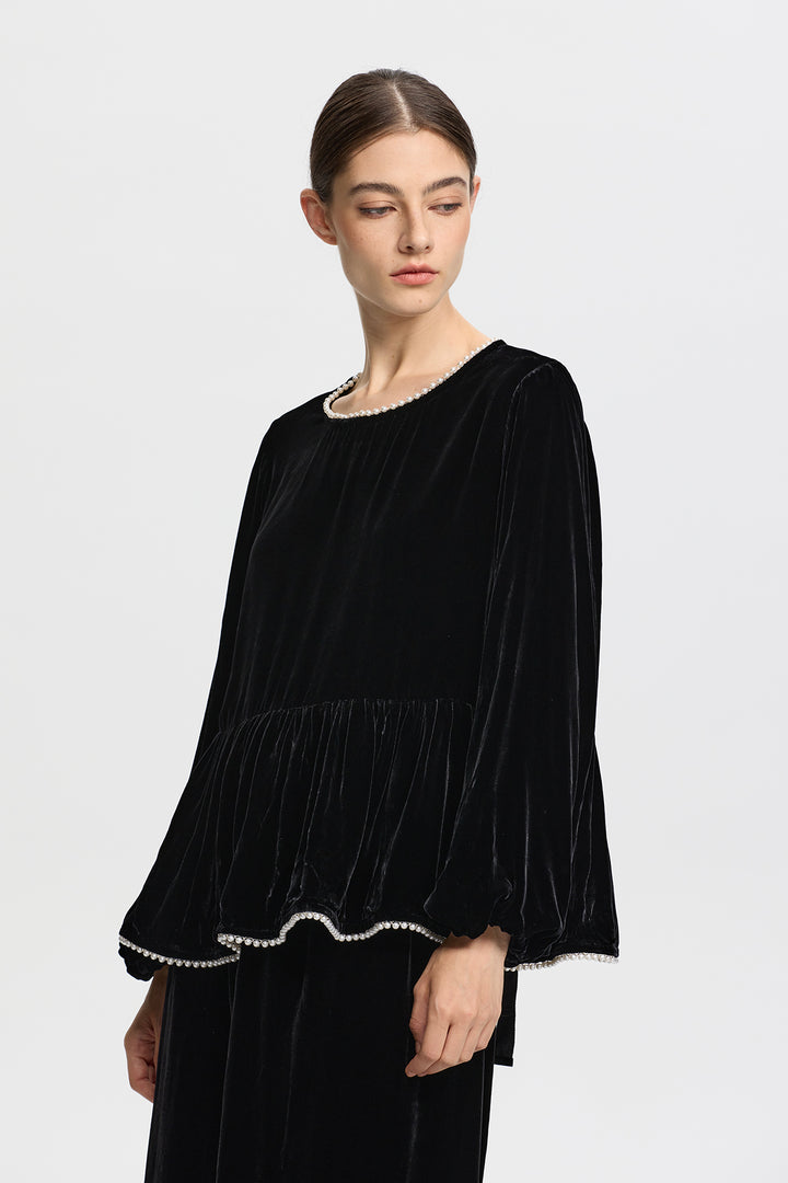 Marina Pearl Long Sleeve Velvet Top