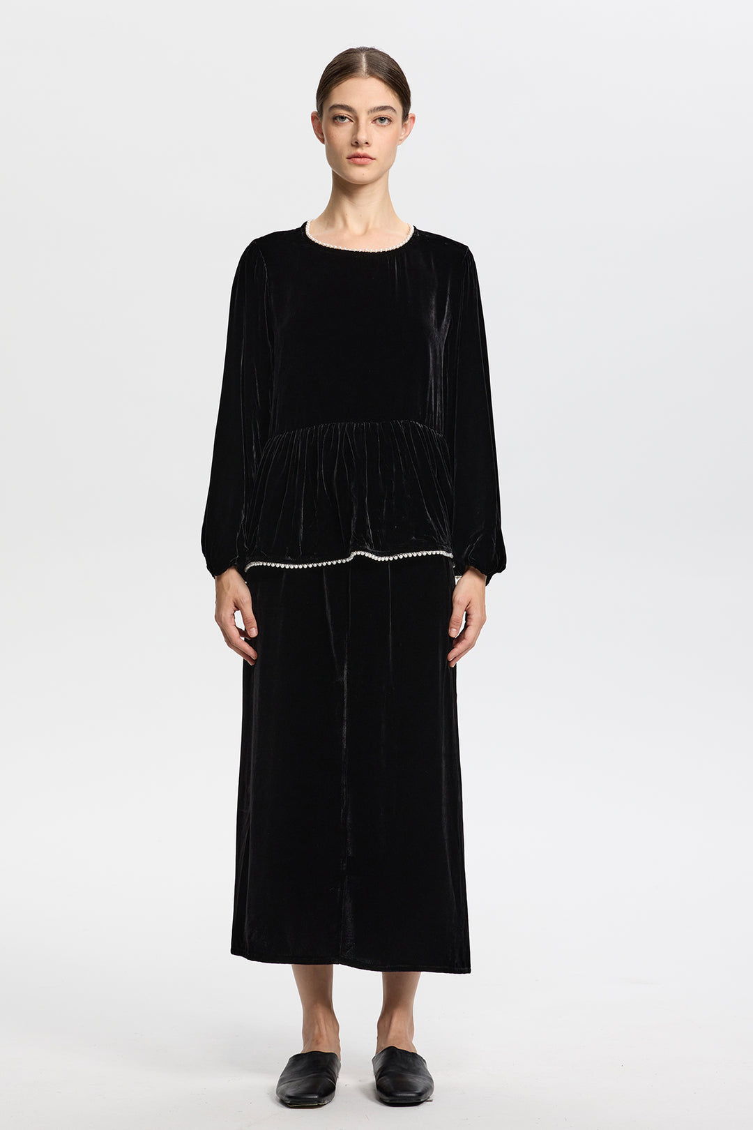 Marina Pearl Long Sleeve Velvet Top