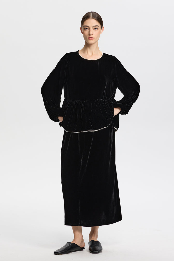 Marina Pearl Long Sleeve Velvet Top