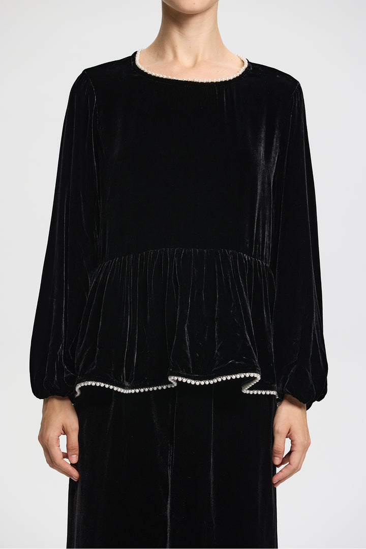 Marina Pearl Long Sleeve Velvet Top