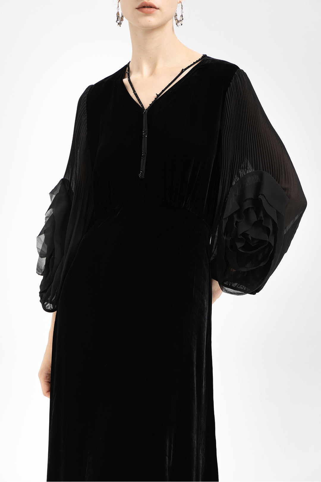 Sofia Velvet Sheer Ruffle-Sleeve Dress