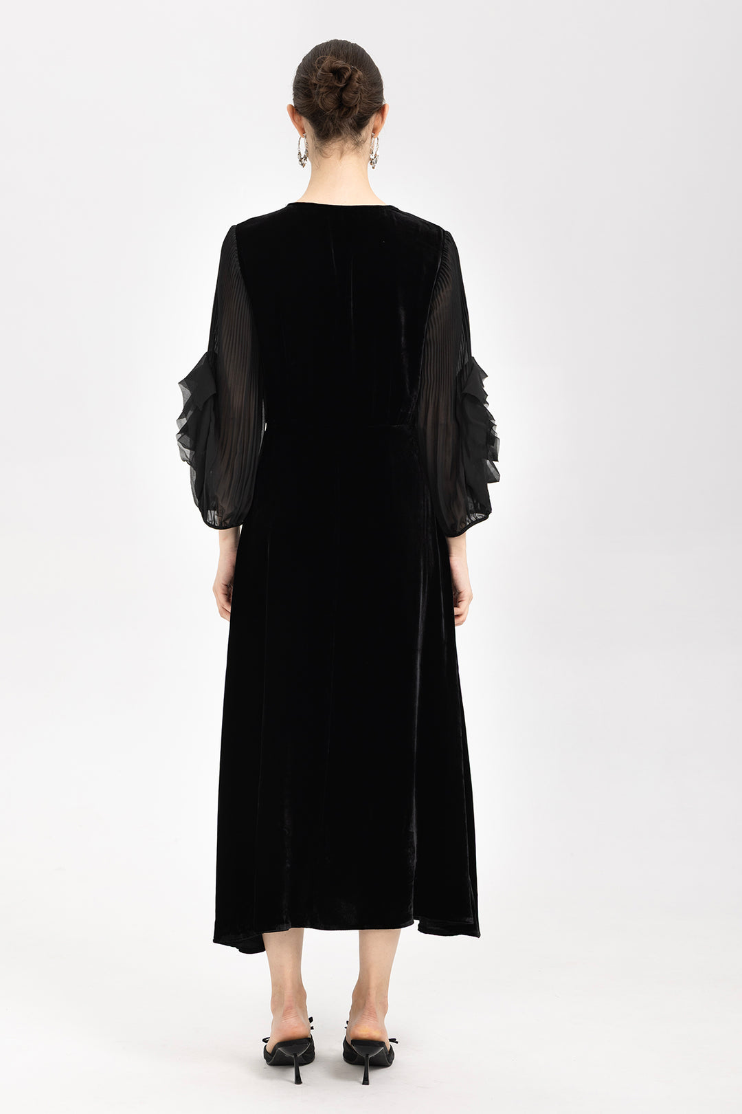 Sofia Velvet Sheer Ruffle-Sleeve Dress