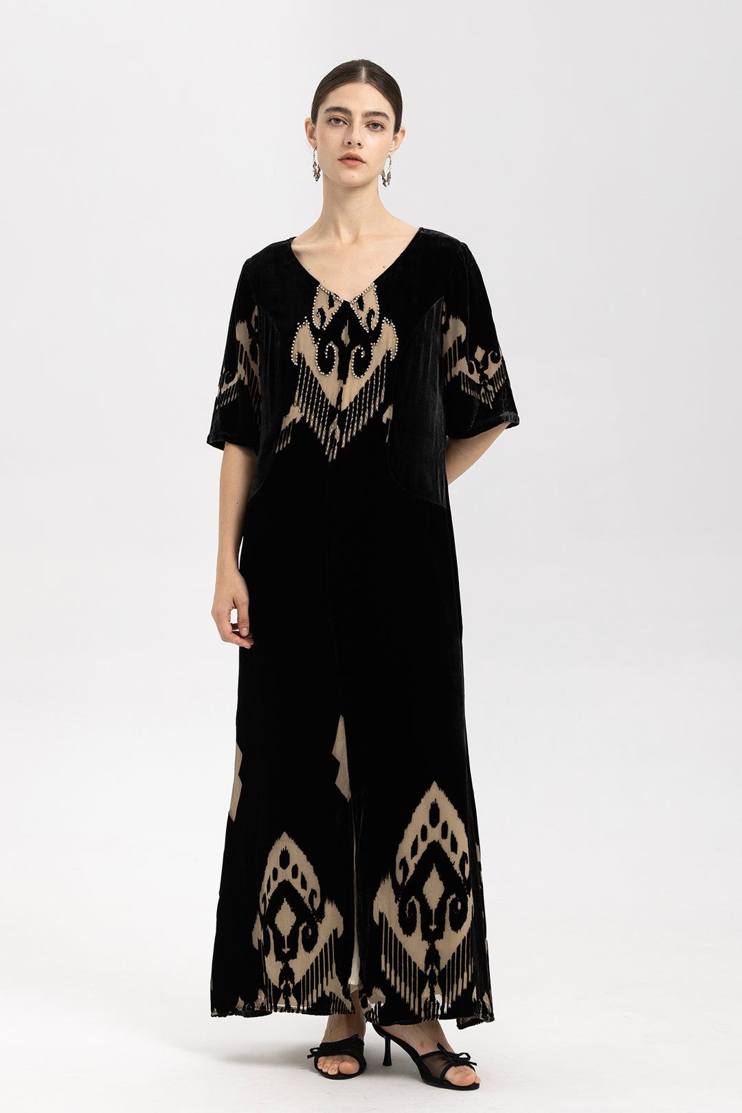 Ikat Burnout Velvet V-Neck Maxi Dress