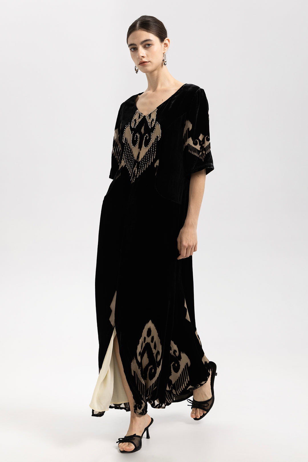 Ikat Burnout Velvet V-Neck Maxi Dress