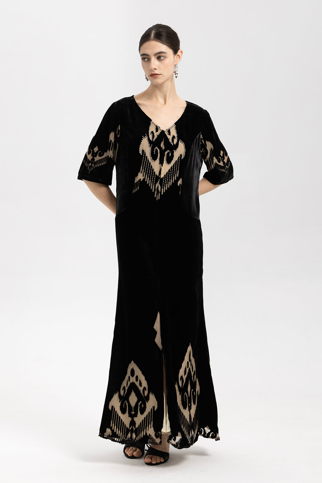 Ikat Burnout Velvet V-Neck Maxi Dress