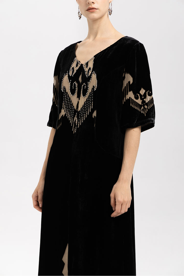 Ikat Burnout Velvet V-Neck Maxi Dress