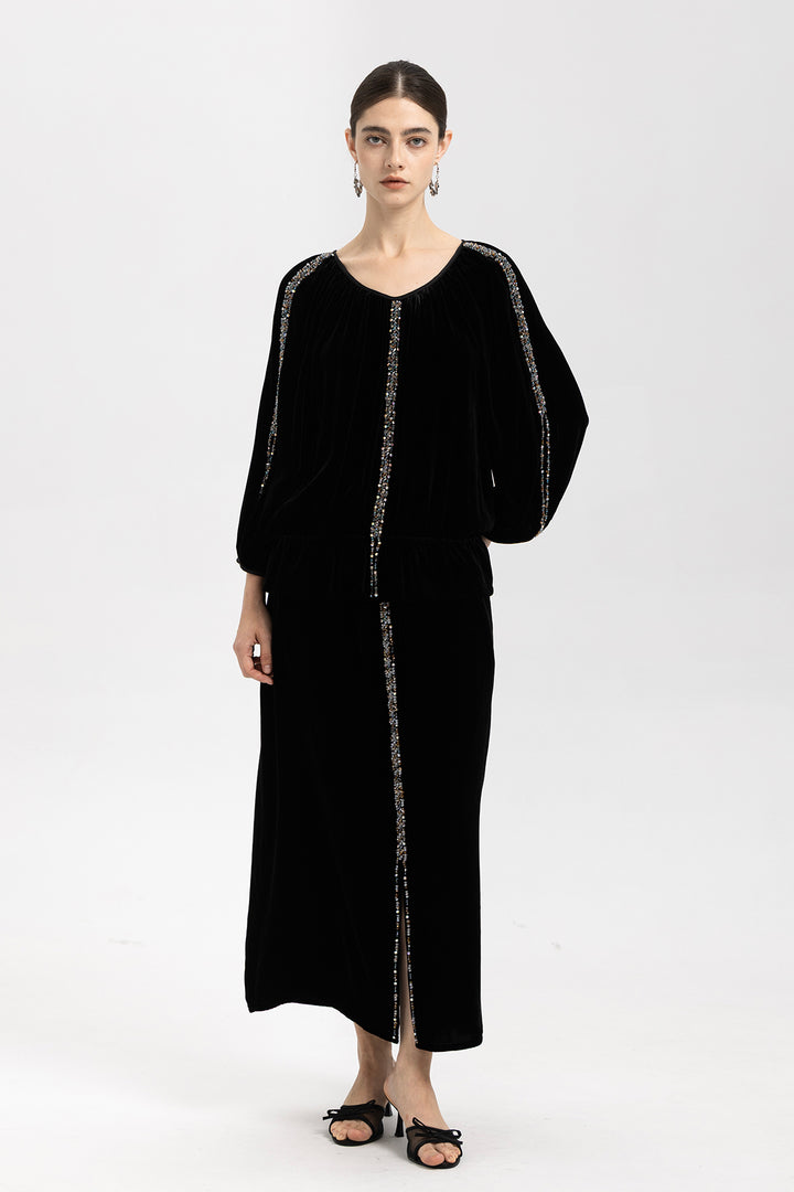 Emilia Velvet Beaded Two Piece Set