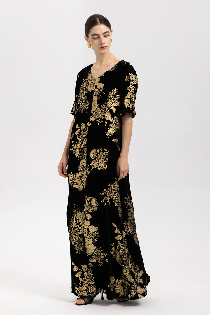 Selma Gilded Floral Burnout Velvet Maxi Dress
