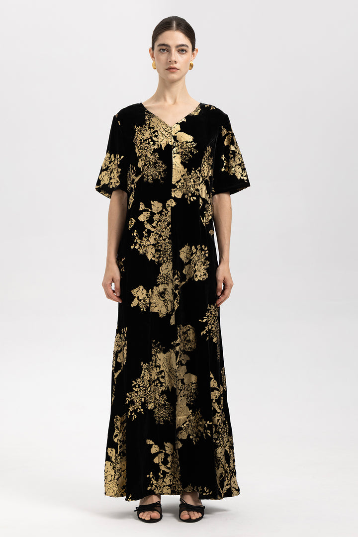 Selma Gilded Floral Burnout Velvet Maxi Dress