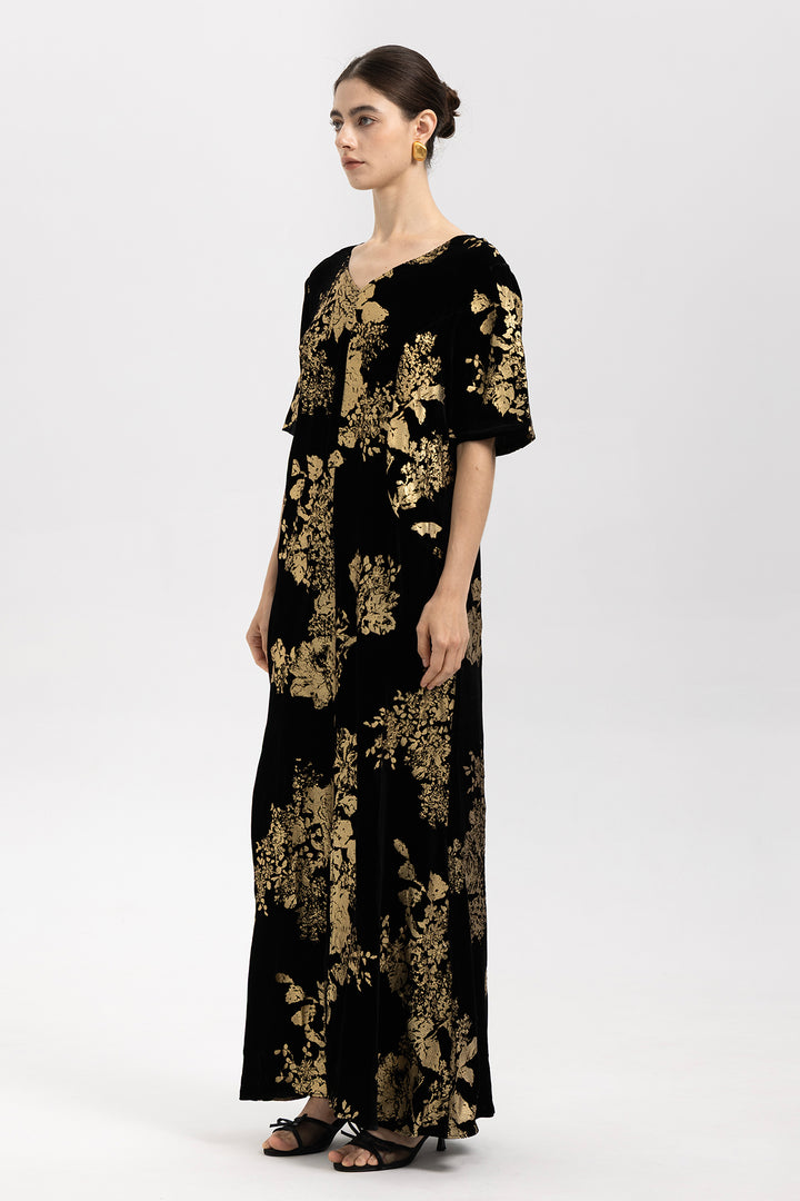 Selma Gilded Floral Burnout Velvet Maxi Dress