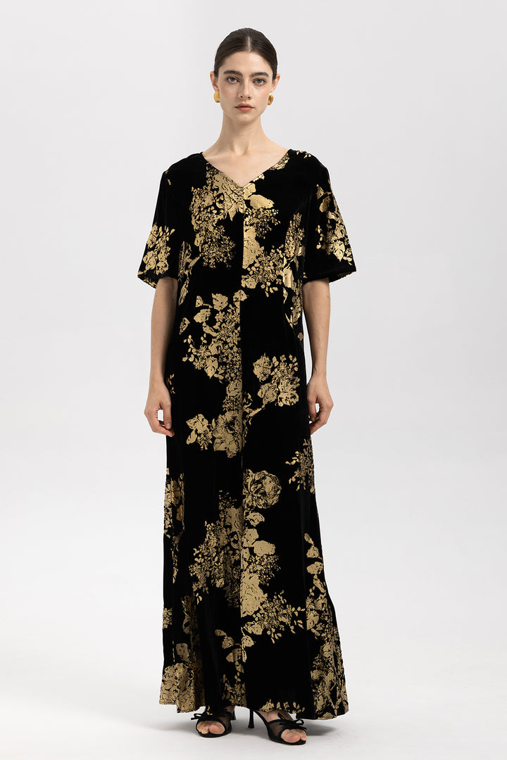 Selma Gilded Floral Burnout Velvet Maxi Dress