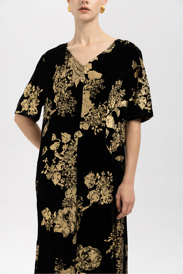 Selma Gilded Floral Burnout Velvet Maxi Dress