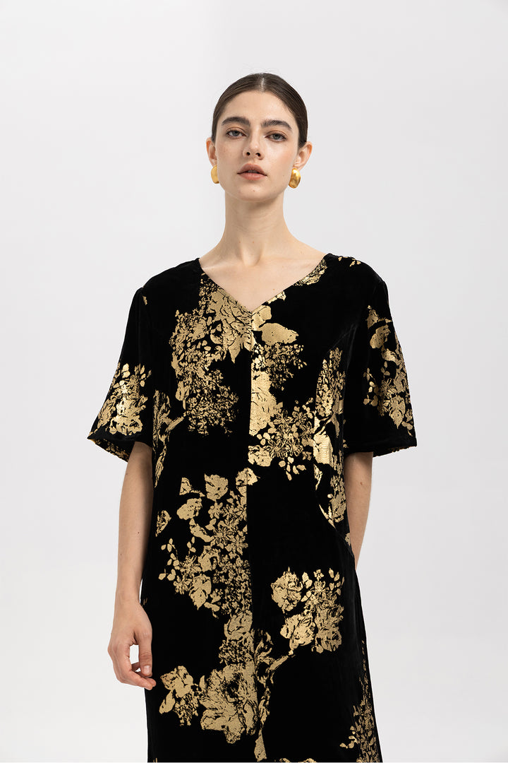 Selma Gilded Floral Burnout Velvet Maxi Dress