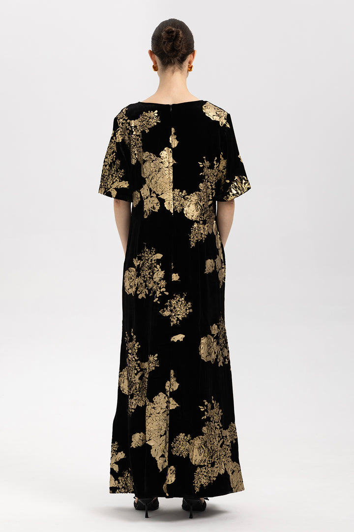 Selma Gilded Floral Burnout Velvet Maxi Dress