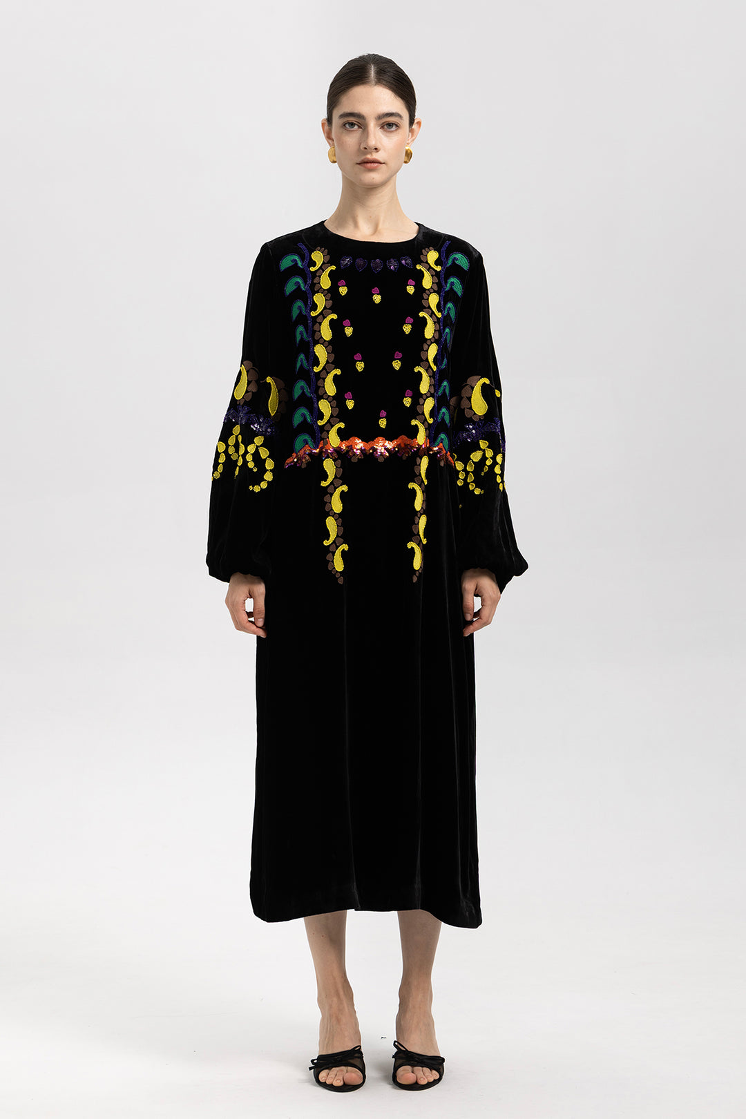 Esme Sequin Embroidered Velvet Dress