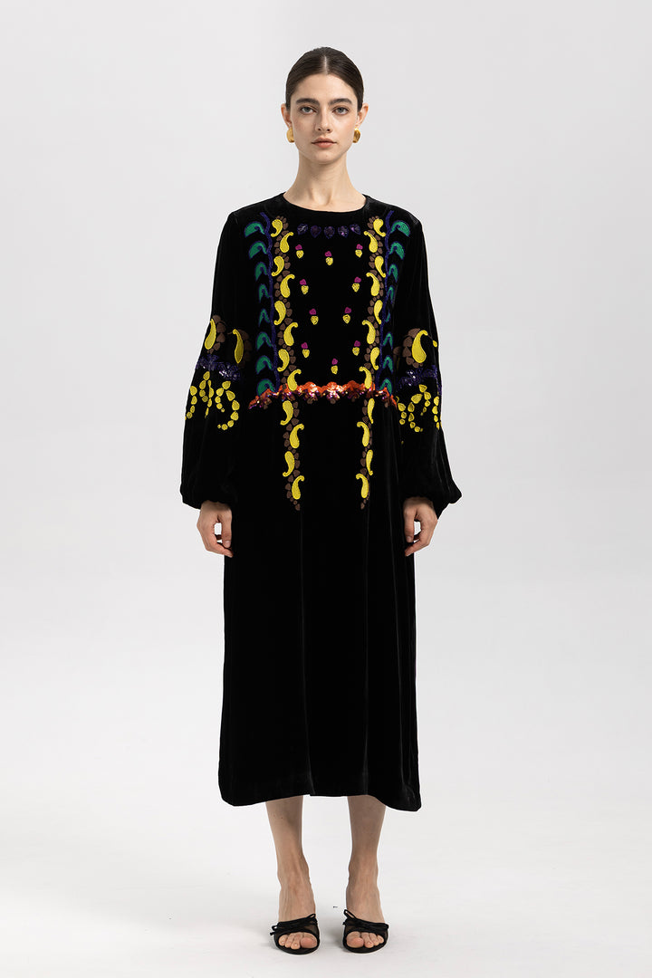 Esme Sequin Embroidered Velvet Dress