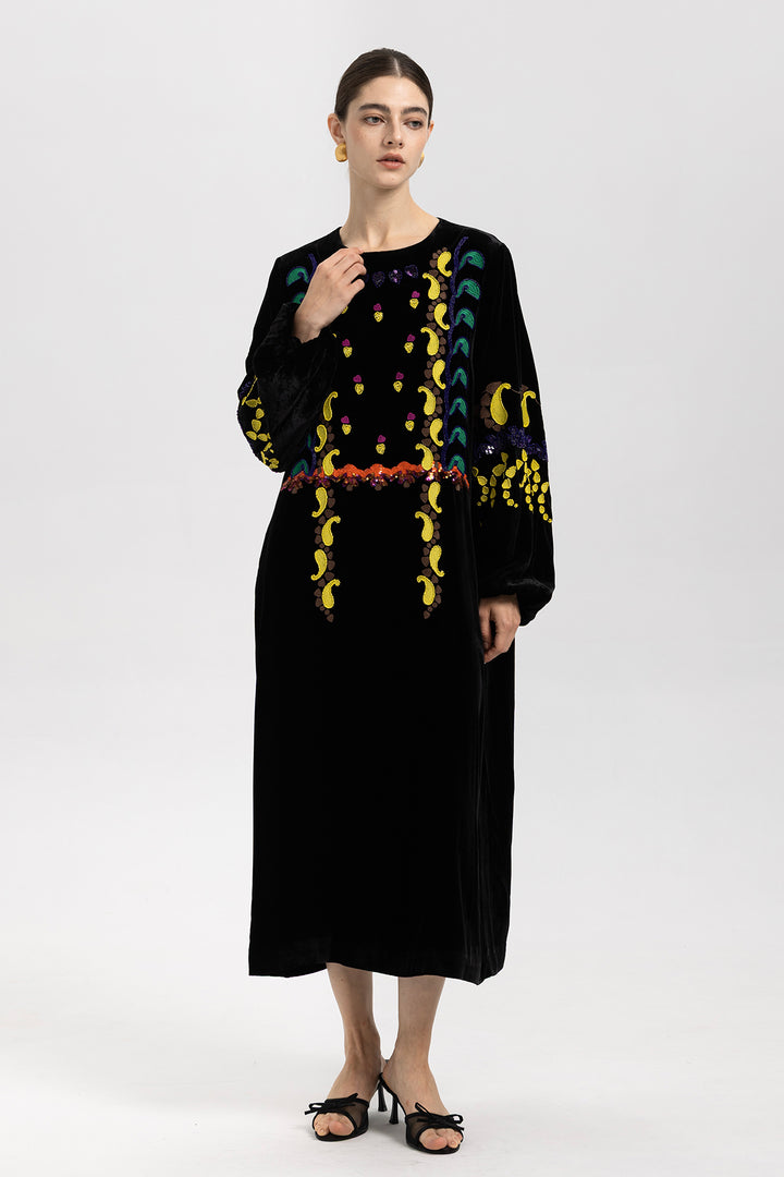 Esme Sequin Embroidered Velvet Dress