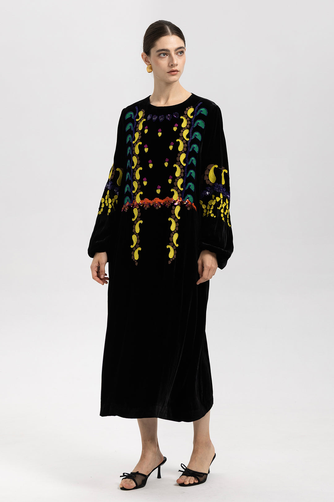 Esme Sequin Embroidered Velvet Dress