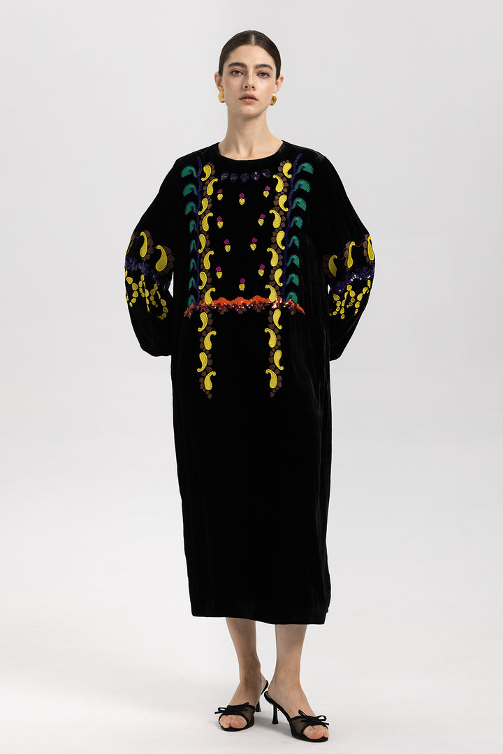 Esme Sequin Embroidered Velvet Dress