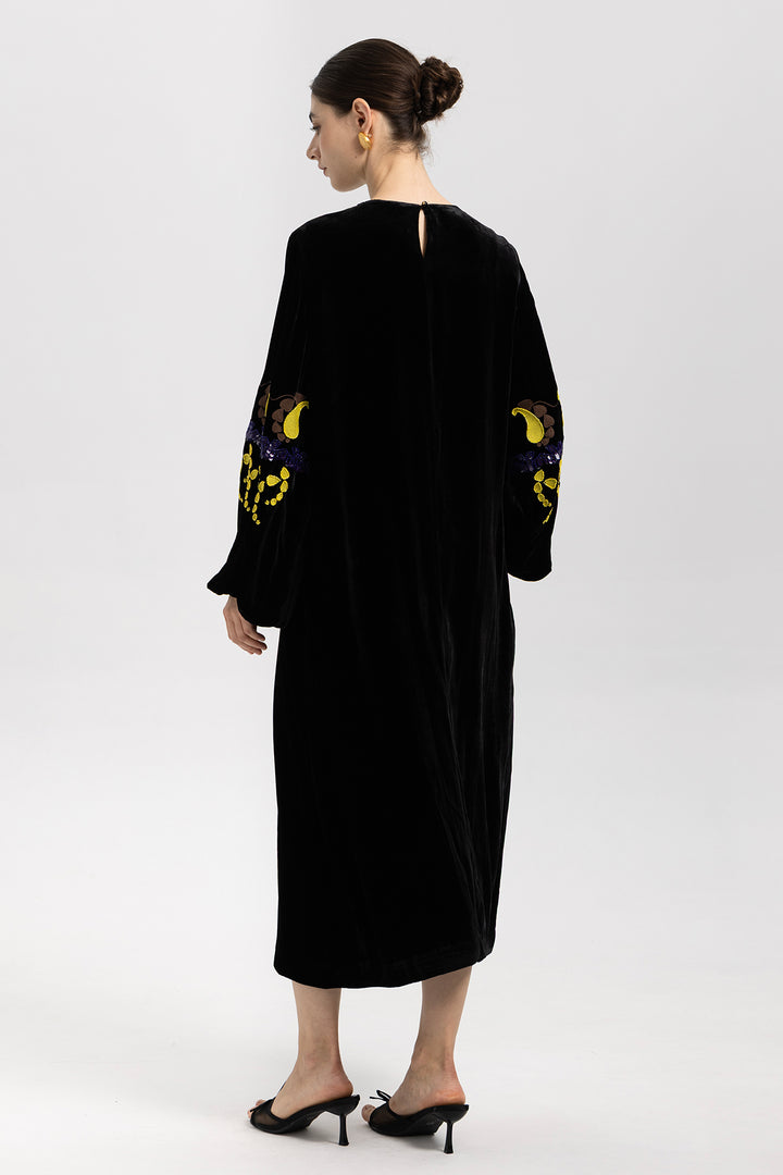 Esme Sequin Embroidered Velvet Dress