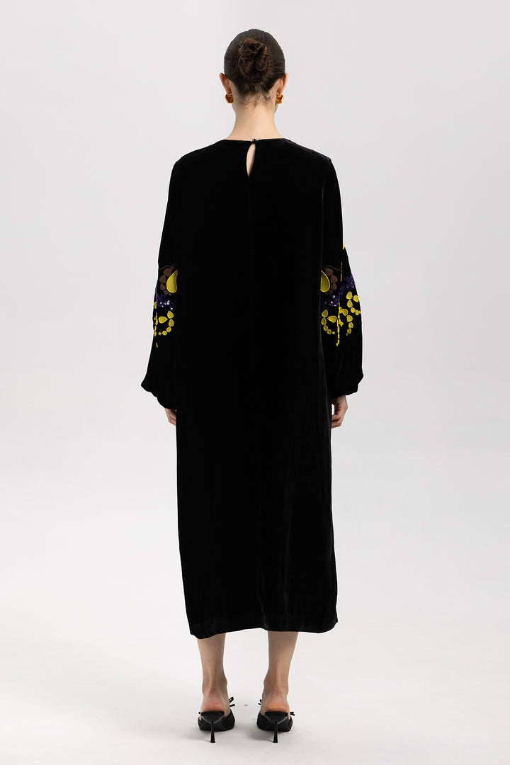 Esme Sequin Embroidered Velvet Dress