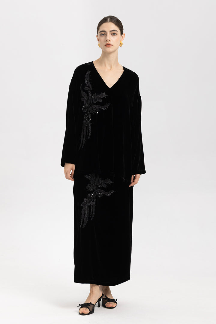 Farah Beaded Velvet Two Piece Set