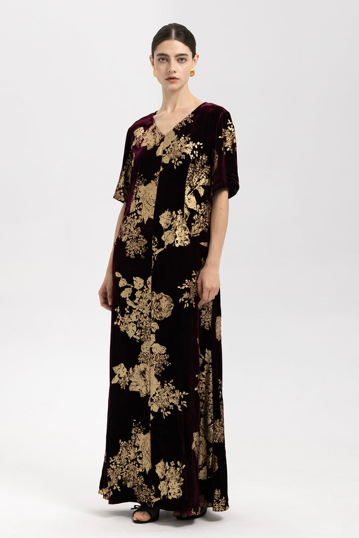 Selma Gilded Floral Burnout Velvet Maxi Dress