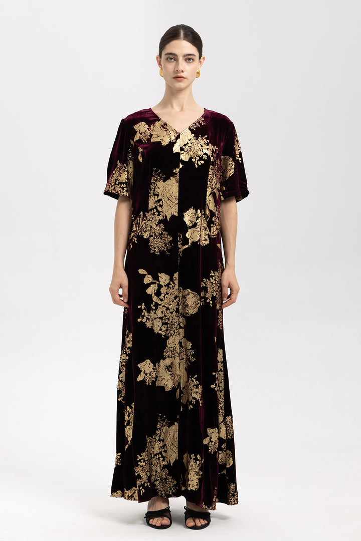 Selma Gilded Floral Burnout Velvet Maxi Dress