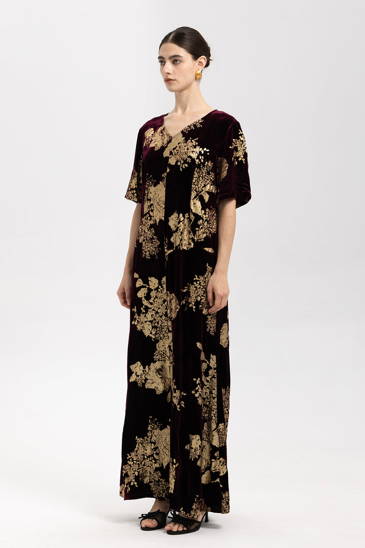 Selma Gilded Floral Burnout Velvet Maxi Dress