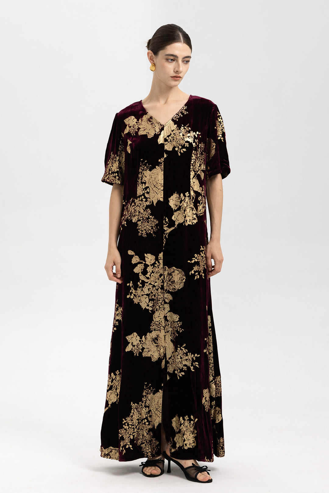 Selma Gilded Floral Burnout Velvet Maxi Dress