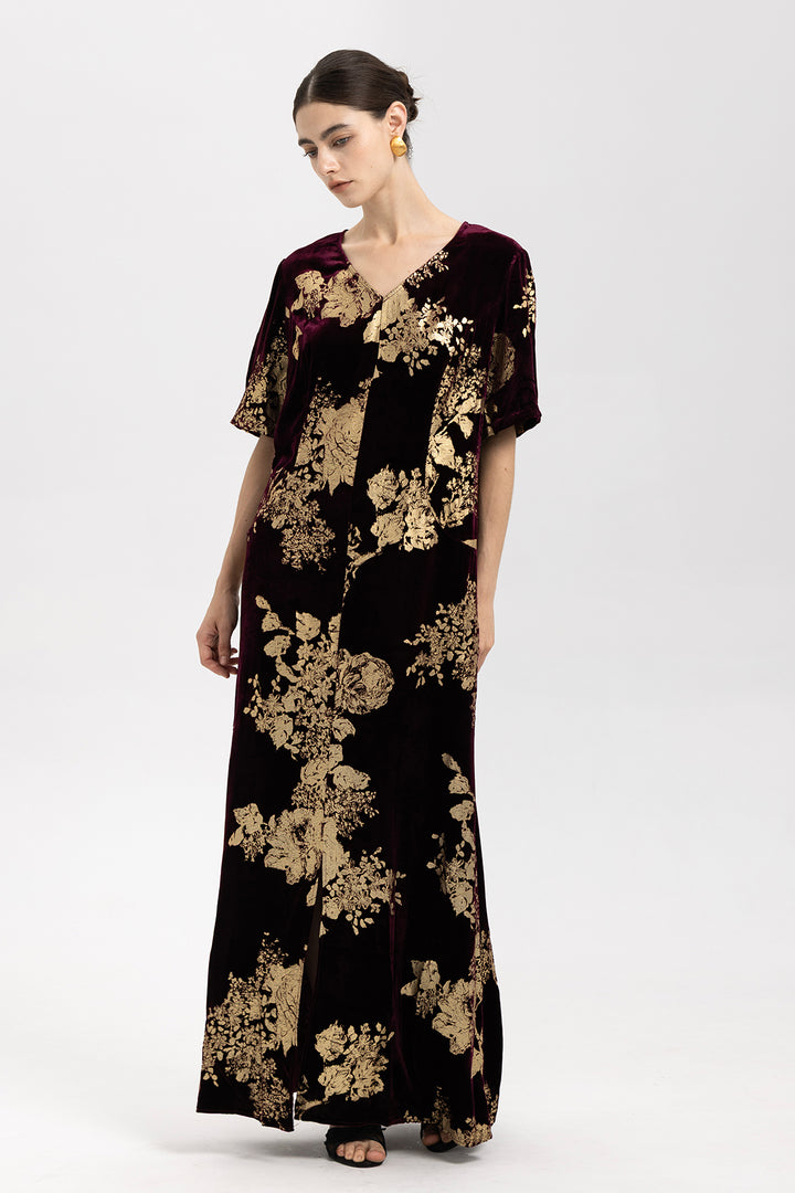 Selma Gilded Floral Burnout Velvet Maxi Dress