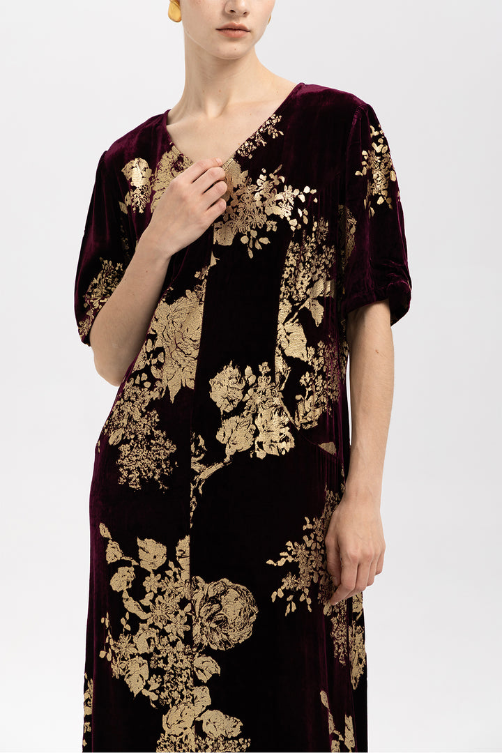 Selma Gilded Floral Burnout Velvet Maxi Dress