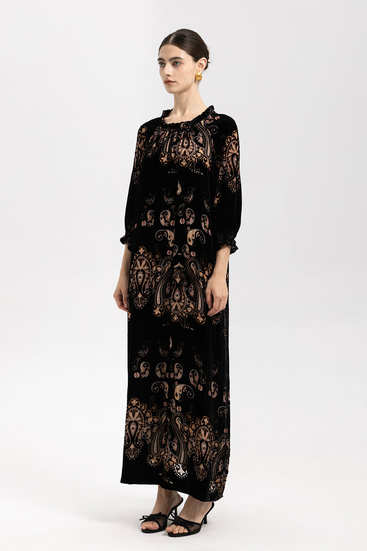 Leila Velvet Paisley Maxi Dress