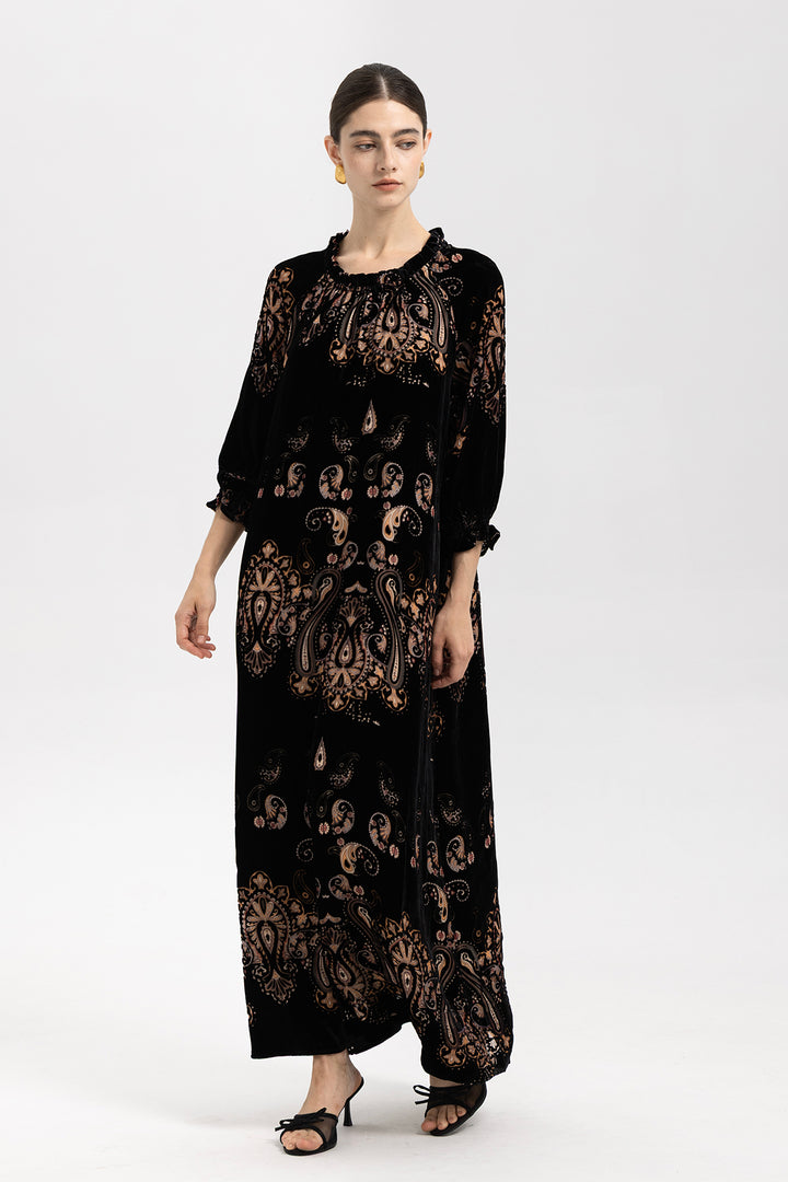 Leila Velvet Paisley Maxi Dress