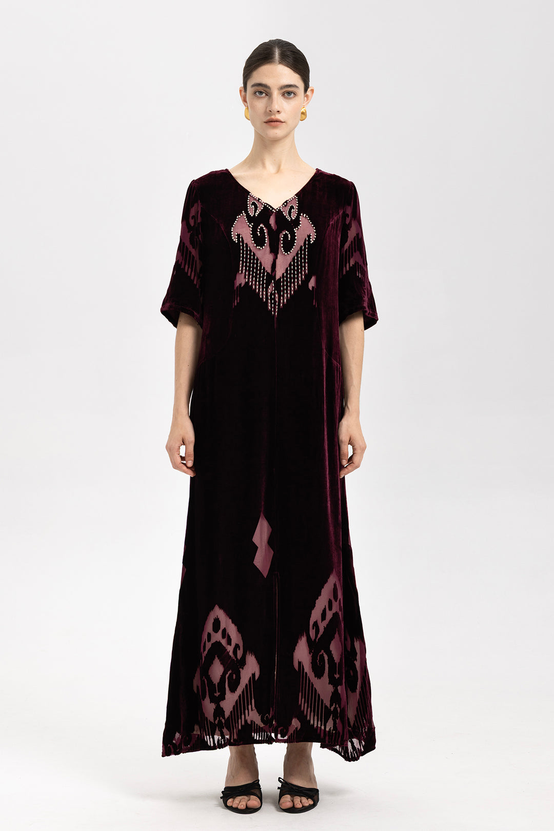 Ikat Burnout Velvet V-Neck Maxi Dress