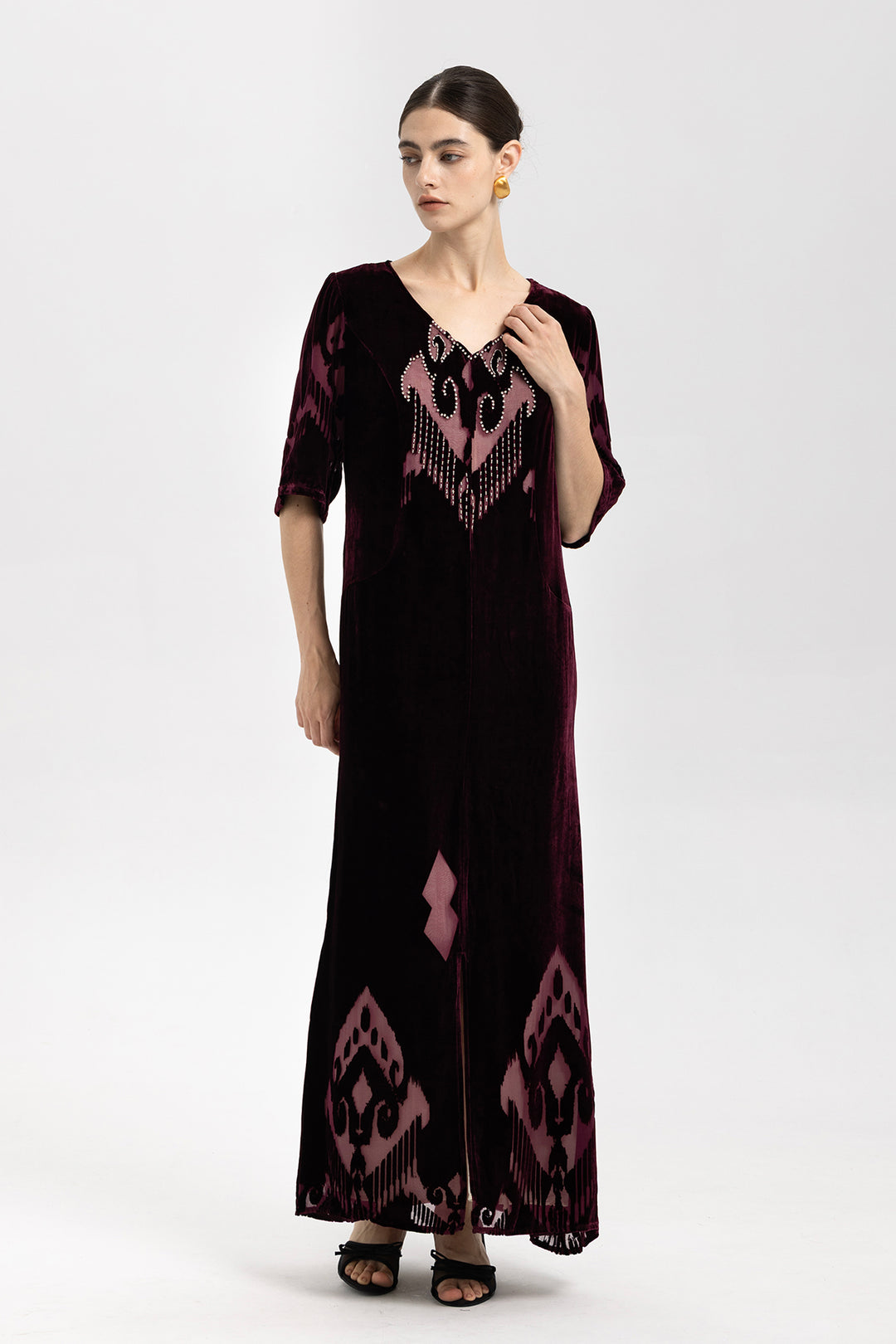 Ikat Burnout Velvet V-Neck Maxi Dress
