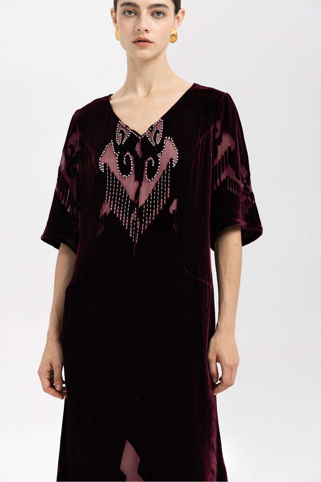 Ikat Burnout Velvet V-Neck Maxi Dress