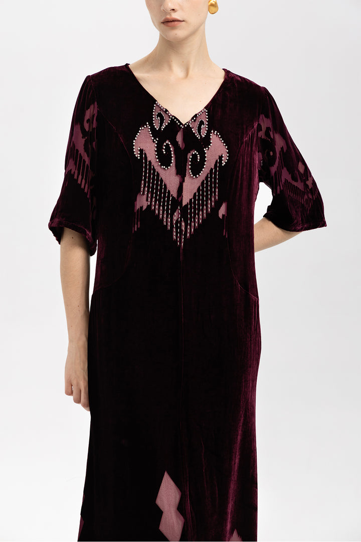 Ikat Burnout Velvet V-Neck Maxi Dress