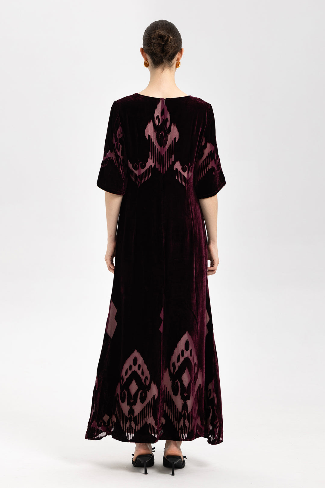 Ikat Burnout Velvet V-Neck Maxi Dress