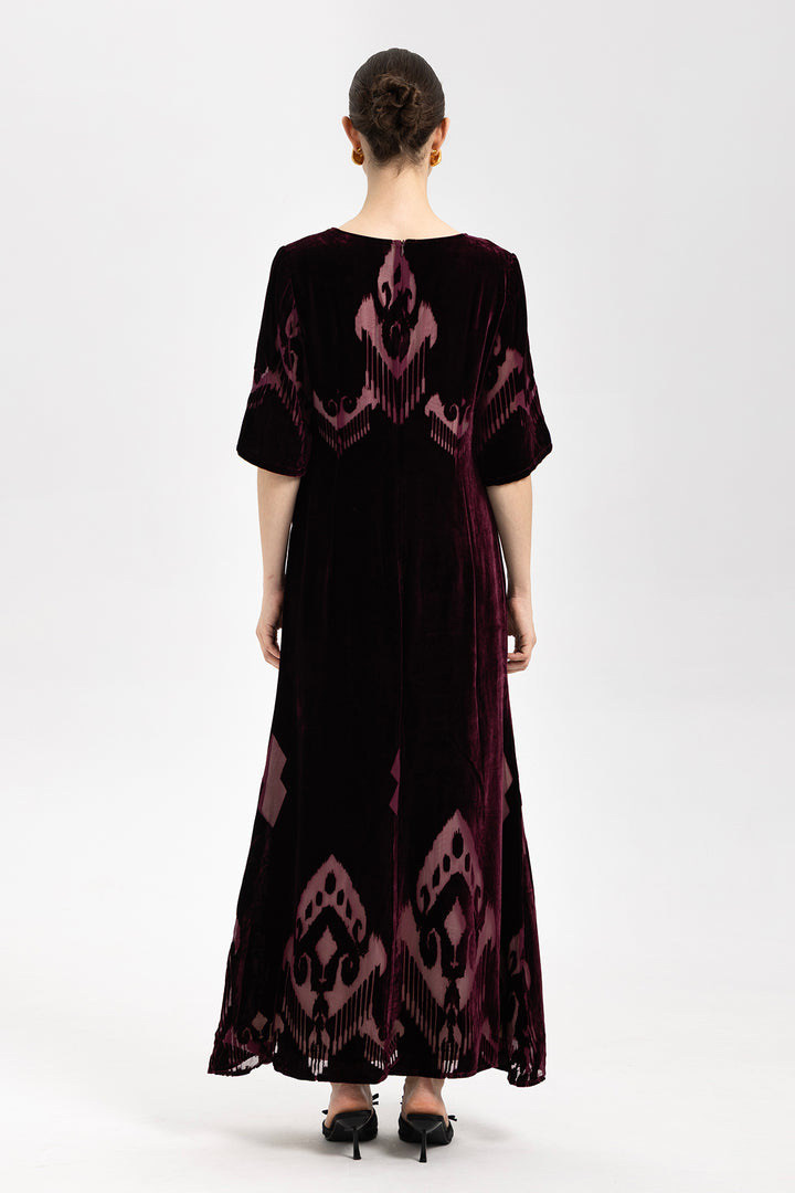 Ikat Burnout Velvet V-Neck Maxi Dress