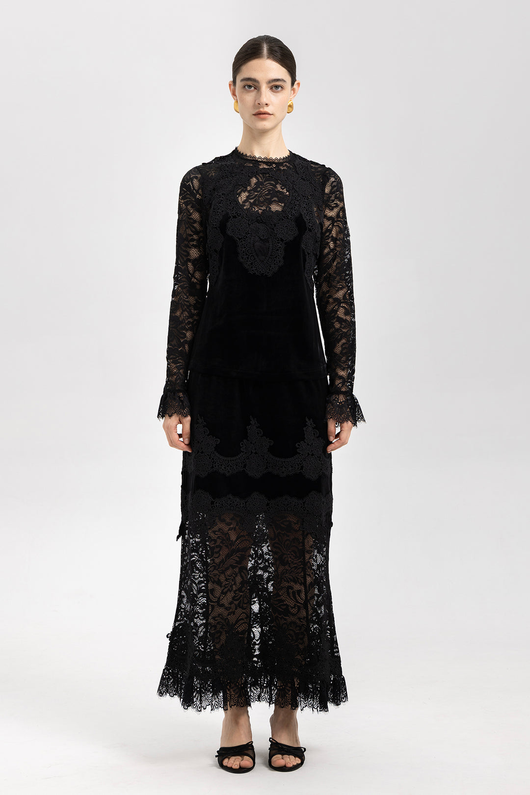 Adele Patchwork Lace Splice Velvet Two Piece