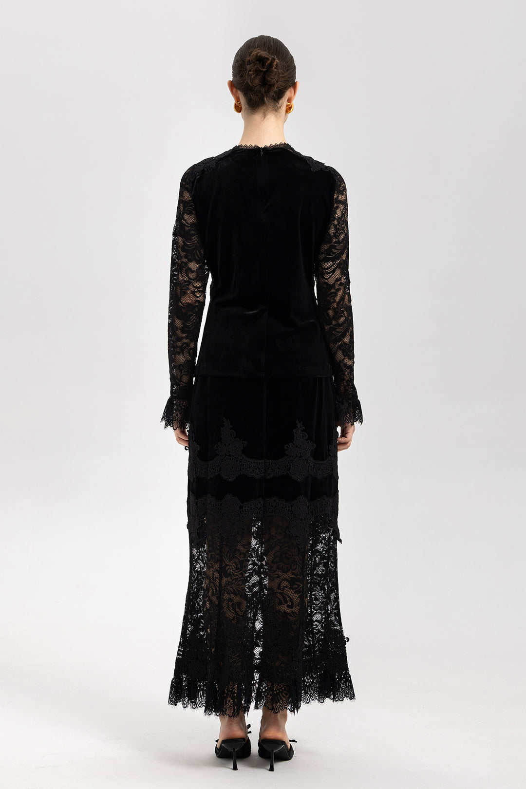 Adele Patchwork Lace Splice Velvet Two Piece