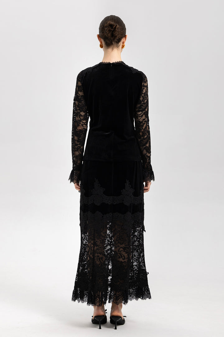 Adele Patchwork Lace Splice Velvet Two Piece