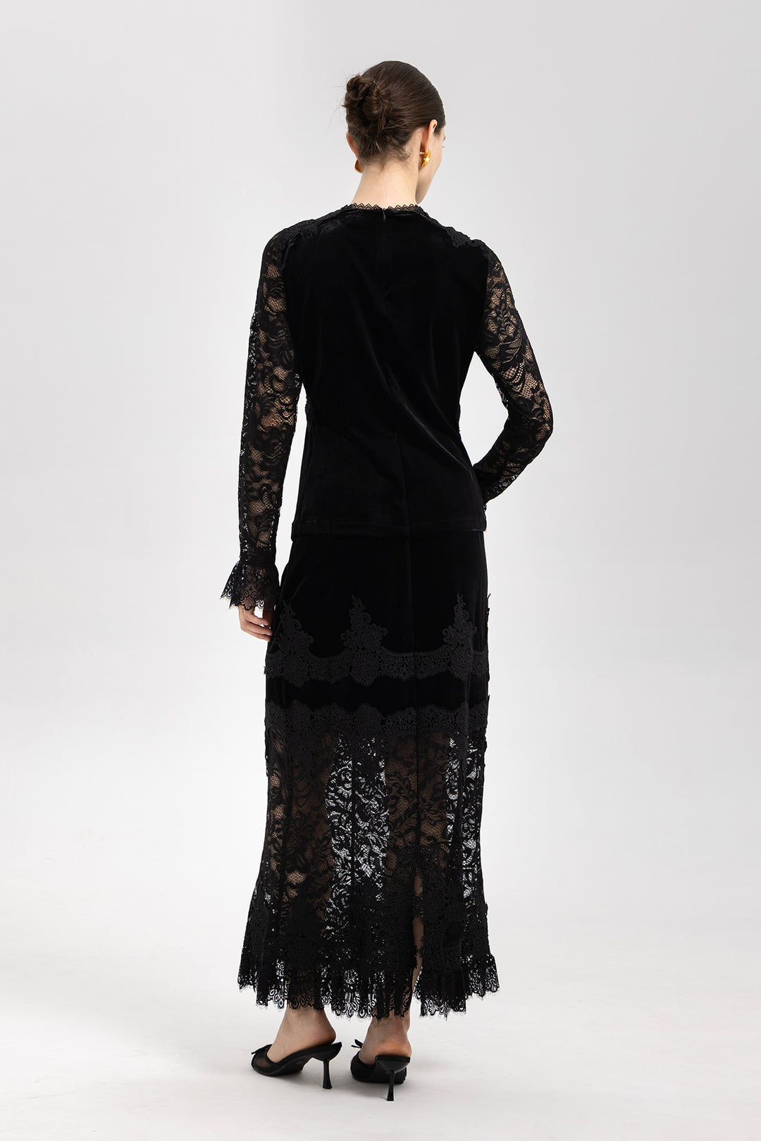 Adele Patchwork Lace Splice Velvet Two Piece