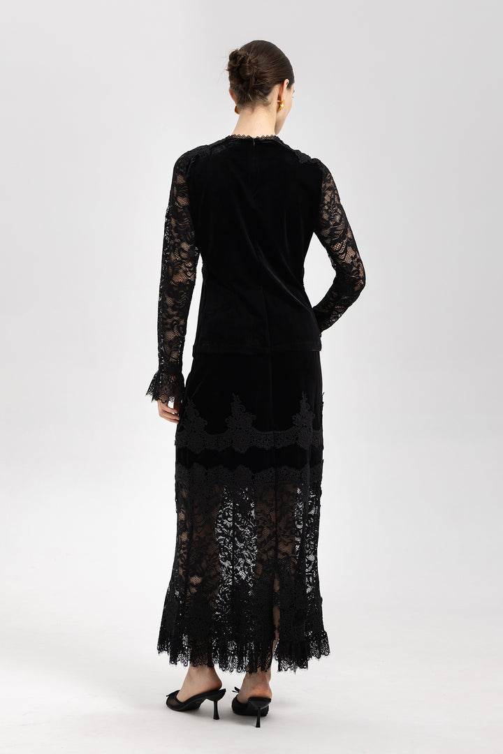 Adele Patchwork Lace Splice Velvet Two Piece