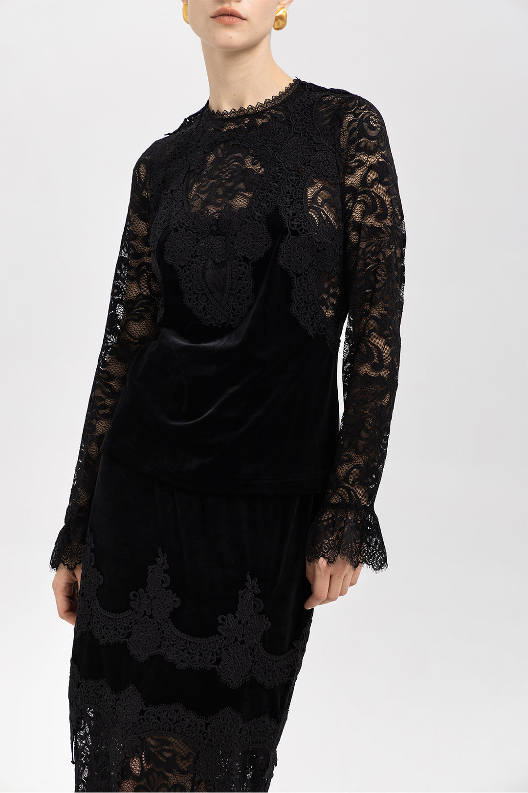 Adele Patchwork Lace Splice Velvet Two Piece