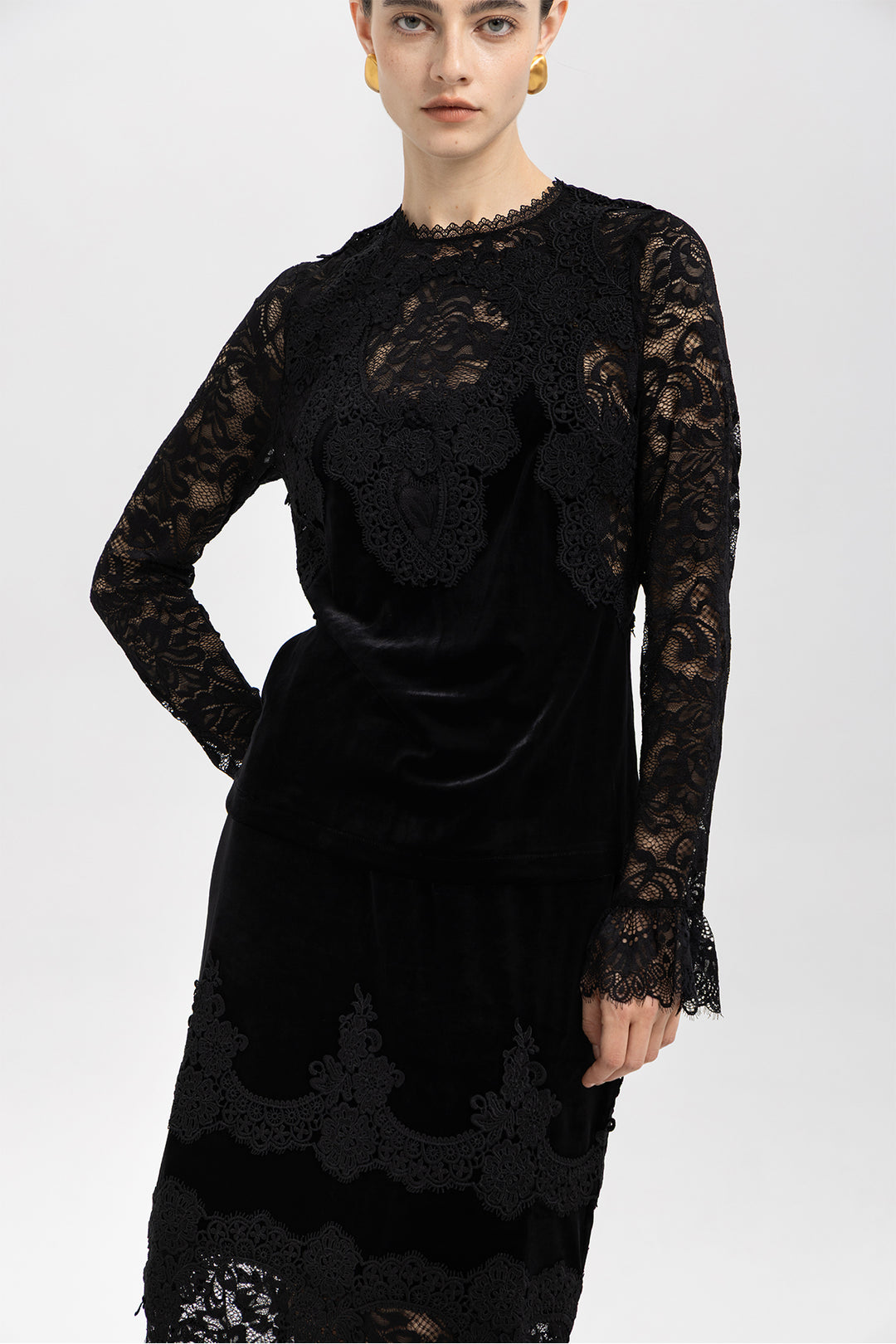 Adele Patchwork Lace Splice Velvet Two Piece