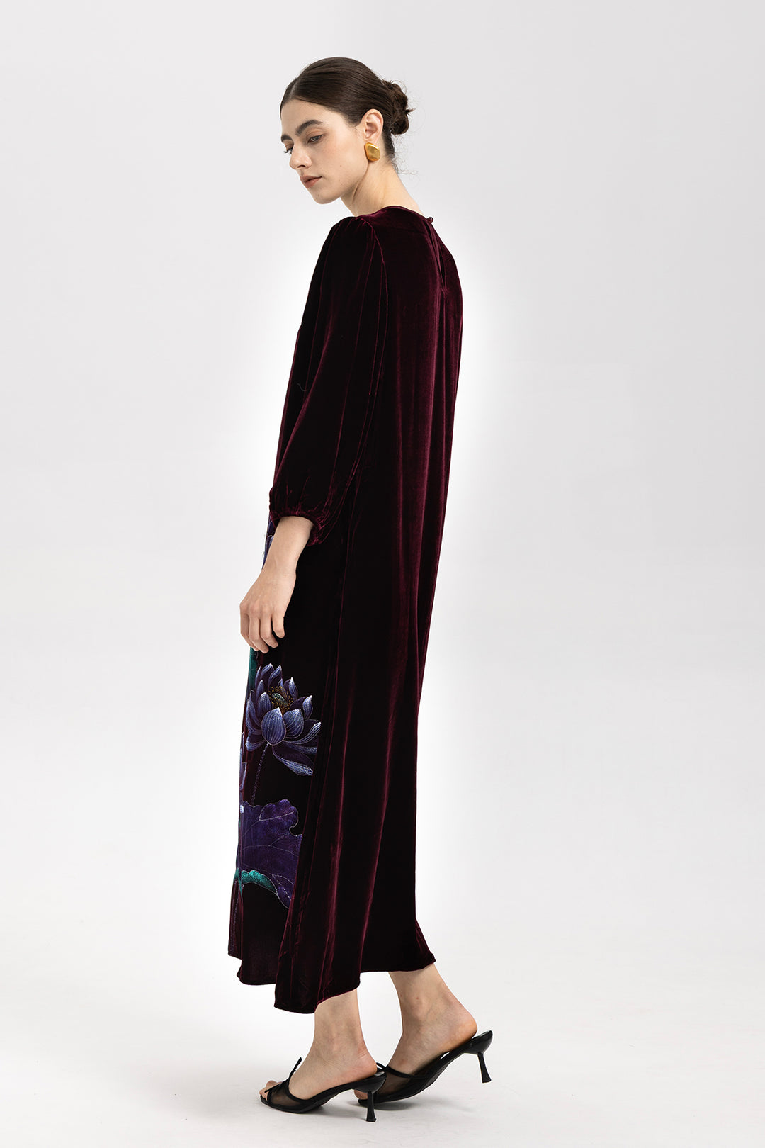 Marina Velvet Lotus Embroidered Dress