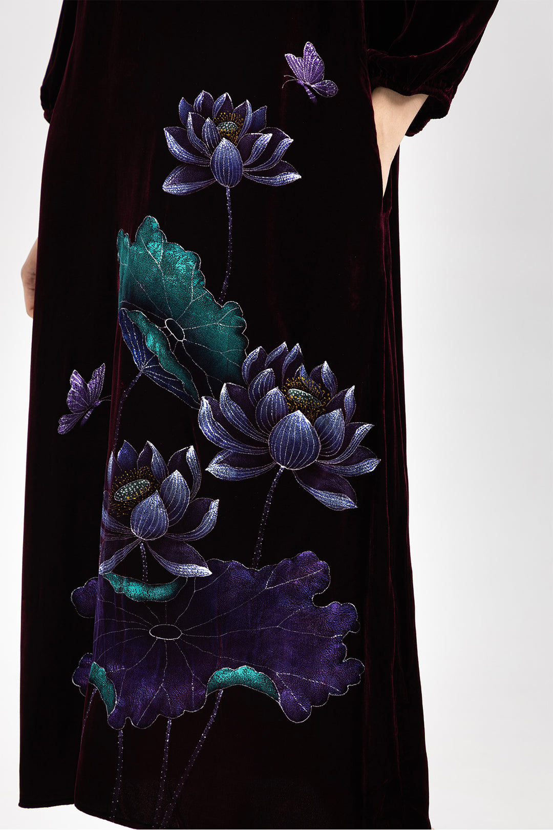 Marina Velvet Lotus Embroidered Dress