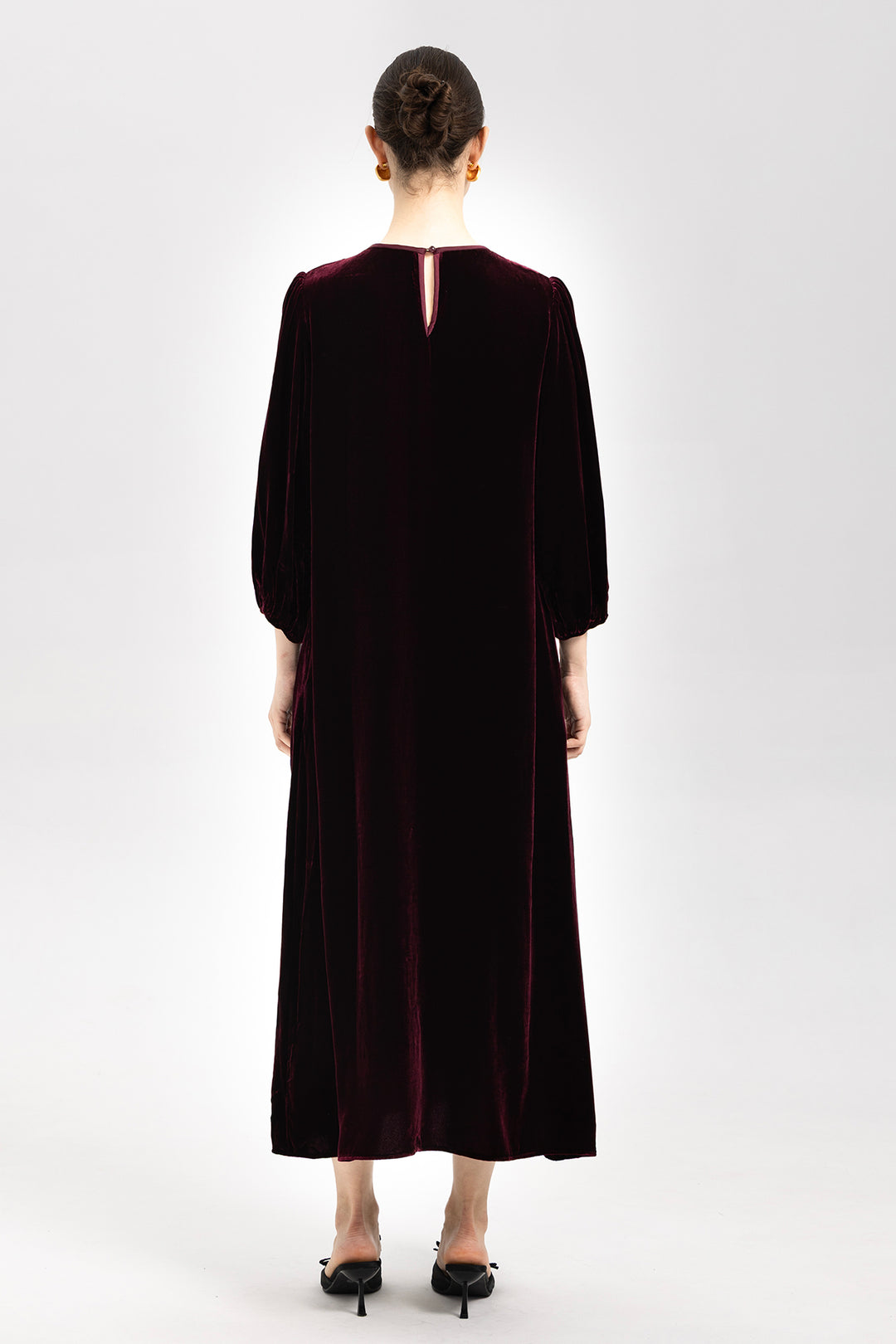 Marina Velvet Lotus Embroidered Dress